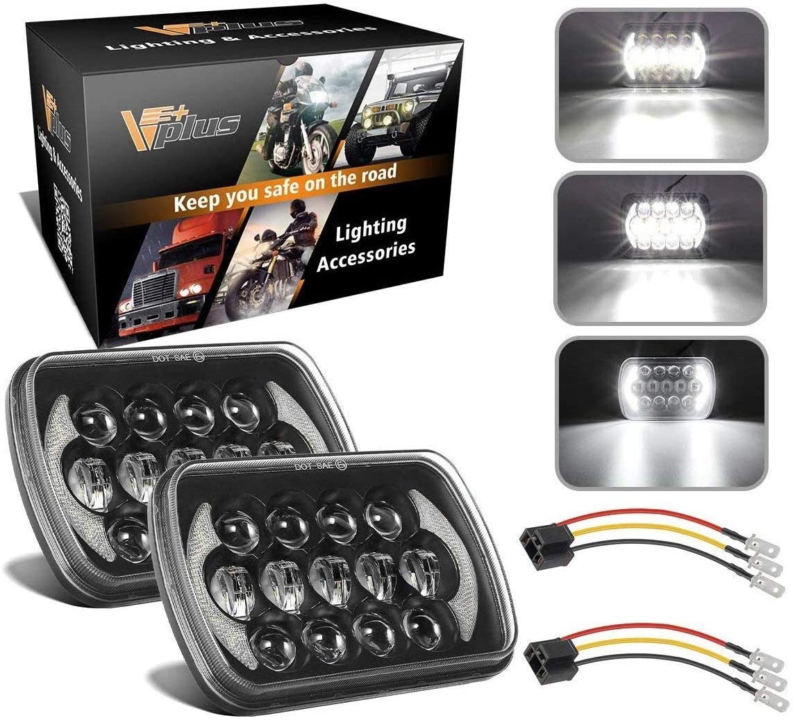 2Pcs 5x7 Led Headlights 7x6 Led Sealed Beam Headlights with Angel Eyes DRL High Low Beam C4 Corvette H6054 6054 Led Headlight Compatible with Jeep Wrangler YJ Cherokee XJ H5054 H6054LL 6052 6053