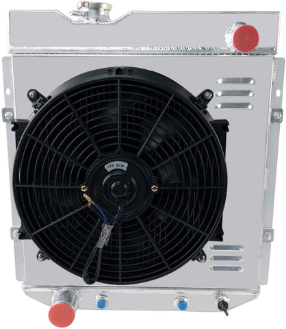 CoolingCare 3 Row Aluminum Radiator+ Shroud w/Fan(14 Inch) for Ford Mustang 65-66/ Mercury Comet 1961-65