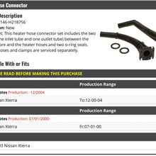 Heater Hose Inlet and Outlet Connector Set with O-Rings - Compatible with 2001-2004 Nissan Xterra (From 7/01/2000, Up To 12/2004)