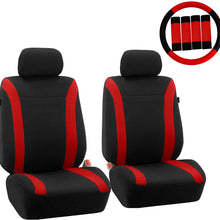FH Group FH-FB054102 Cosmopolitan Flat Cloth Pair Set Seat Covers, (Airbag Compatible & Split Bench) W. FH2033 Steering Wheel Cover and Seat Belt Pads, Beige/Black-Fit Most Car, Truck, SUV, or Van