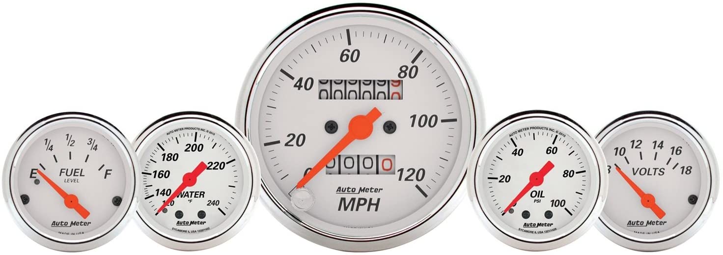AUTO METER 1311 Arctic White Fuel/Oil/Speedo/Volt/Water 5 Gauge Set
