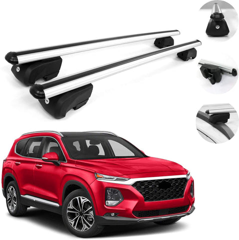 OMAC Automotive Exterior Accessories Roof Rack Crossbars | Aluminum Silver Roof Top Cargo Racks | Luggage Ski Kayak Bike Carriers Set 2 Pcs | Fits Hyundai Santa Fe 2019-2021