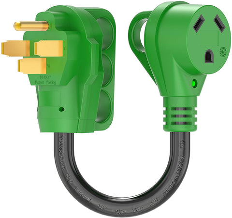 RVGUARD 30 Amp to 50 Amp RV Adapter Cord 12 Inch, TT-30P Male to 14-50R Female, Dogbone Electrical Converter with LED Power Indicator and Grip Handle, Green