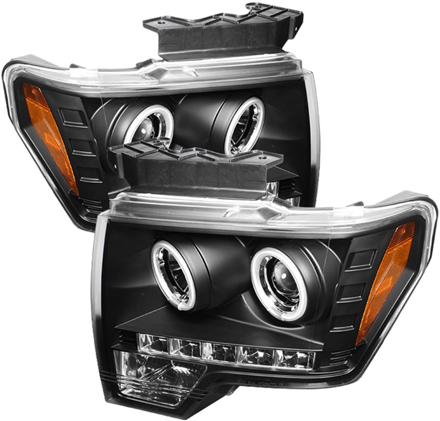 Spyder 5030108 Ford F150 09-14 Projector Headlights - Halogen Model Only (Not Compatible With Xenon/HID Model) - CCFL Halo - LED (Replaceable LEDs) - Black - High H1 (Included) - Low H1 (Included)