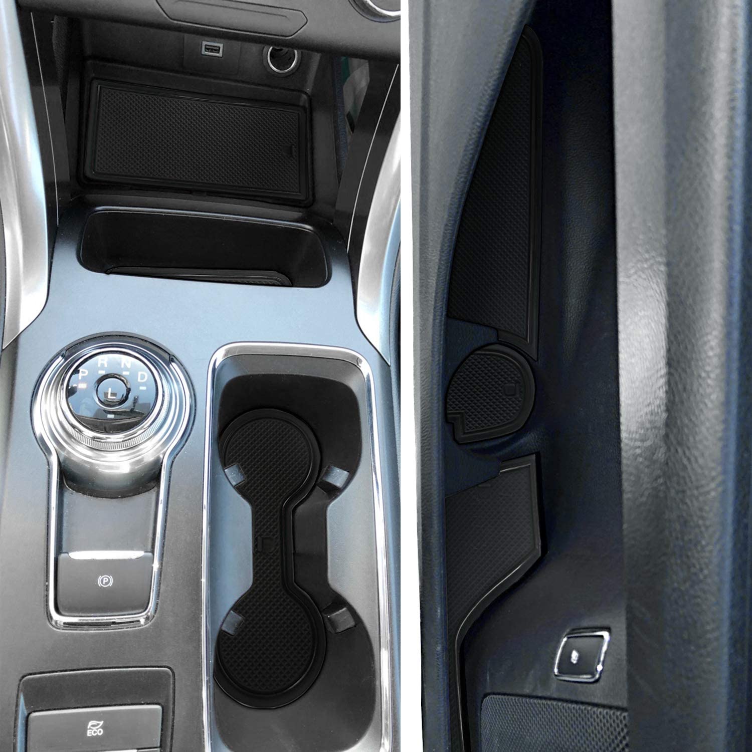 Auovo Anti-Dust Custom Fit Cup and Center Console Liner Accessories for Ford Fusion 2019 2020 2018 2017 Interior Door Compartment Liner Mats Inserts(Pack of 16) (Black,Upgrade)