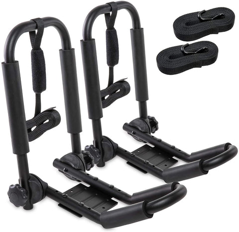 RaxGo Premium Folding Kayak Roof Rack Set – Heavy-Duty J-Bar Carrier Holds Up to 165 Lbs. – Compatible with T-Slider Pre-Installed Roof Rack Bars & Cross Bars – Carries Your Canoe, SUP or Surf Ski