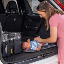 Car Trunk Organizer with Cooler Lid - Front and Back Seat Belt | Bottle, Wipes, Plastic Bag Pockets | Baby Diaper Caddy Organizer with Changing Pad | Backseat Car Organizer Kids Babies Storage Basket