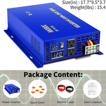 XYZ INVT 3000W Pure Sine Wave Power Inverter 12v to 110v 120v DC to AC with 2 USA Outlets 2 Set of Battery Cables, Power Converter for Home Off Grid, Solar System, RV.(3000W12V)