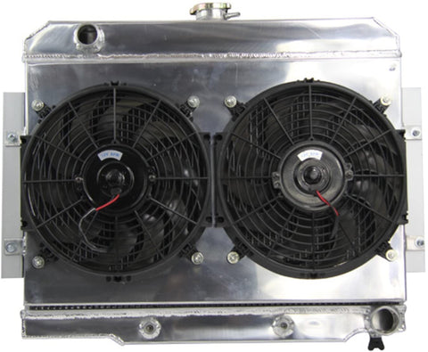 Primecooling 3 Row All Aluminum Radiator +Fan (12 Inches Dia.) Shroud for 1972-86 Jeep CJ Series w/GM Chevy SBC Engine Conver.