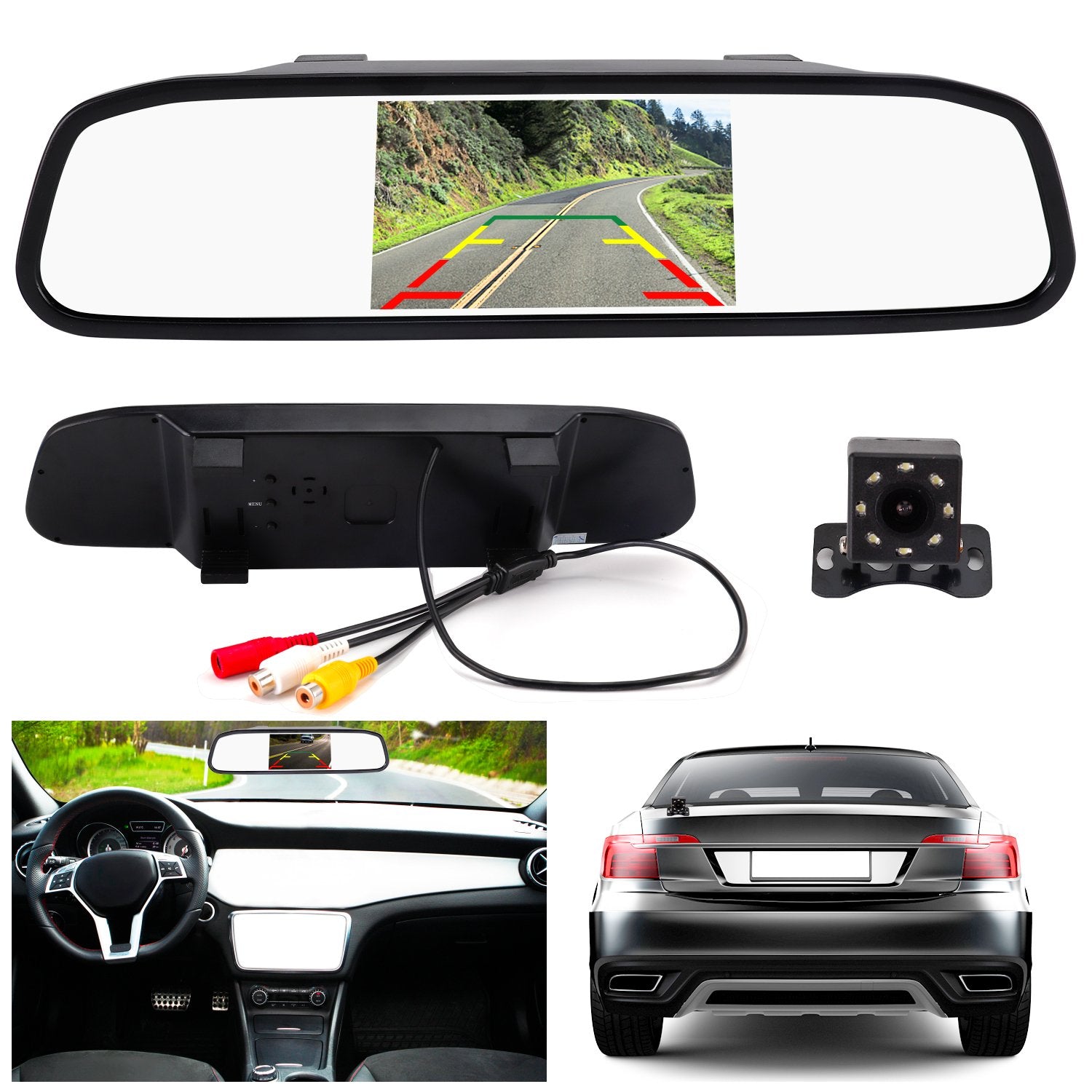Xin Horizon reverse/rear view camera and rear view monitor kit only wire single power rear view/full time view available for car truck with 8 LED night vision waterproof grid lines