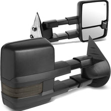 Pair Black Power Heated Telescoping Smoked LED Turn Signal Towing Mirrors Replacement for Silverado Sierra GMT900 07-14