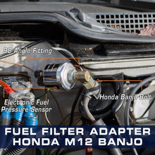 GlowShift Fuel Pressure Banjo Bolt Sensor Adapter for Honda & Acura - Installs to Fuel Filter Housing - Includes 90 Degree Thread Adapter & Copper Crush Washers