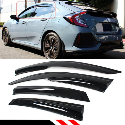 Cuztom Tuning Fits for 2016-2020 Honda Civic FK4 FK7 FK8 5DR Hatchback LX EX Touring Sport Type-R 3D Wavy JDM Mug Style Window Visor Rain Guard Deflector