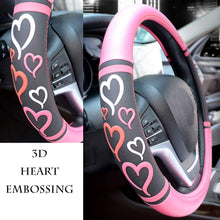 Didida Steering Wheel Covers for Women Men Couple New 3D Heart Embossing Love Cartoon Microfiber Leather Universal 15 Inch (Pink)