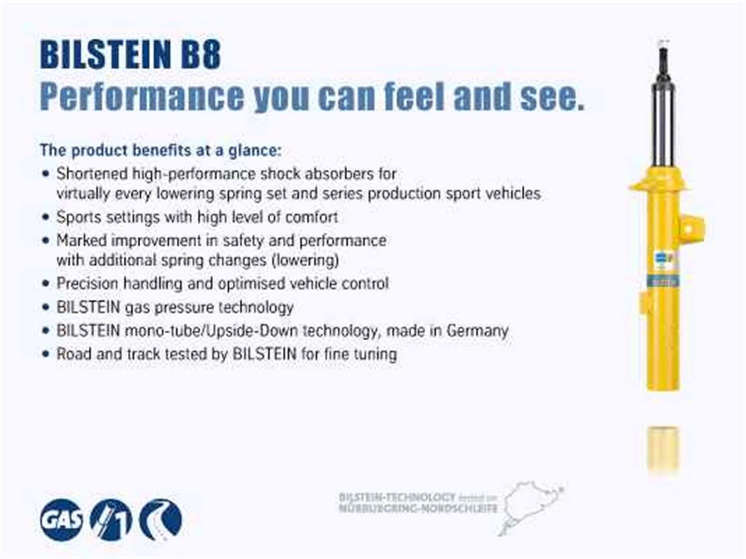 Bilstein 24-274395 B8 5100 Shock Absorber 14.4mm Eye Upper/14.4mm Eye Lower Mounting 46mm Monotube Zinc Boot Incl. B8 5100 Shock Absorber