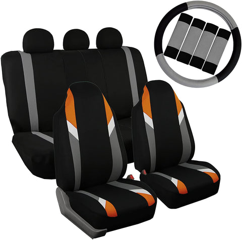 FH Group FB113113 Supreme Modernistic Seat Covers (Orange) Full Set with Gift – Universal Fir for Cars, Trucks & SUVs