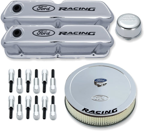 Proform 302-510 Chrome Engine Dress-Up Kit with Black Ford Racing Logo for Ford 289-351 Windsor