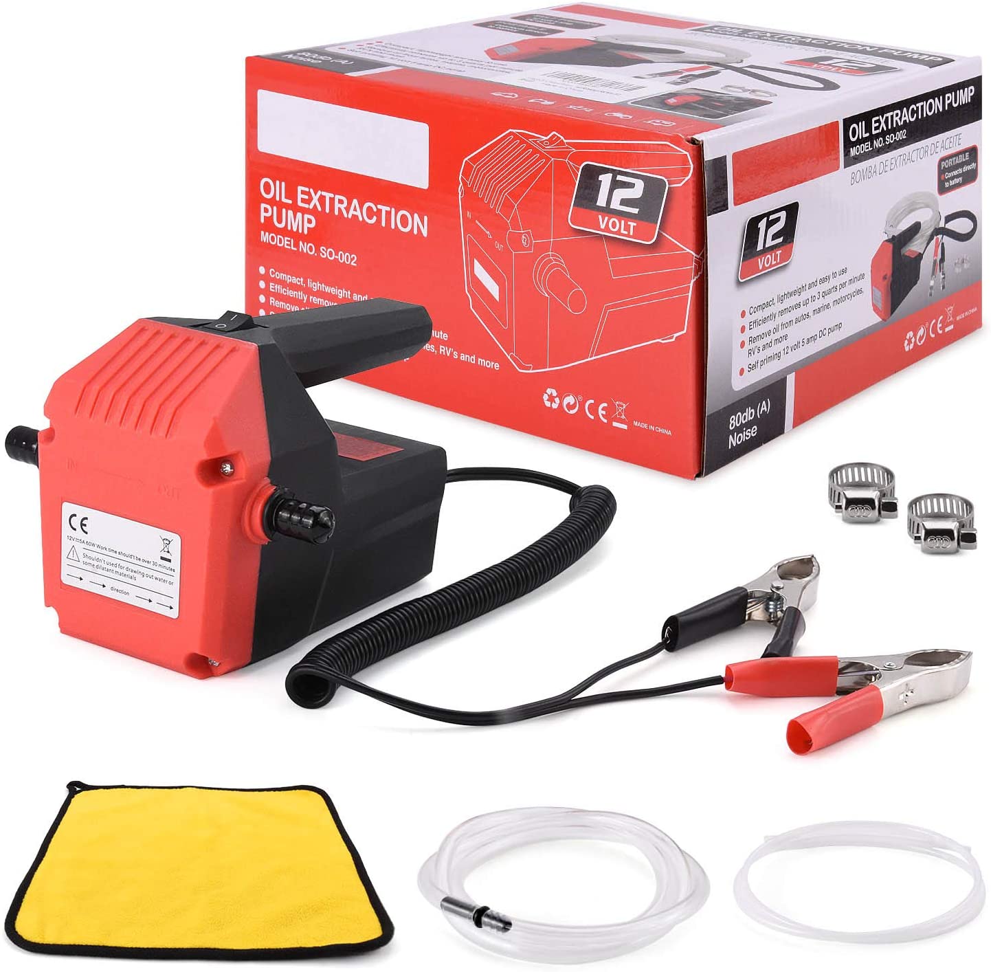 Suteck Oil Change Pump Extractor DC 12V 60W Motor Oil Diesel Quick Extract Transfer Scavenge Suction Pump For Car Boat Motorbike Truck RV ATV and Other Vehicles