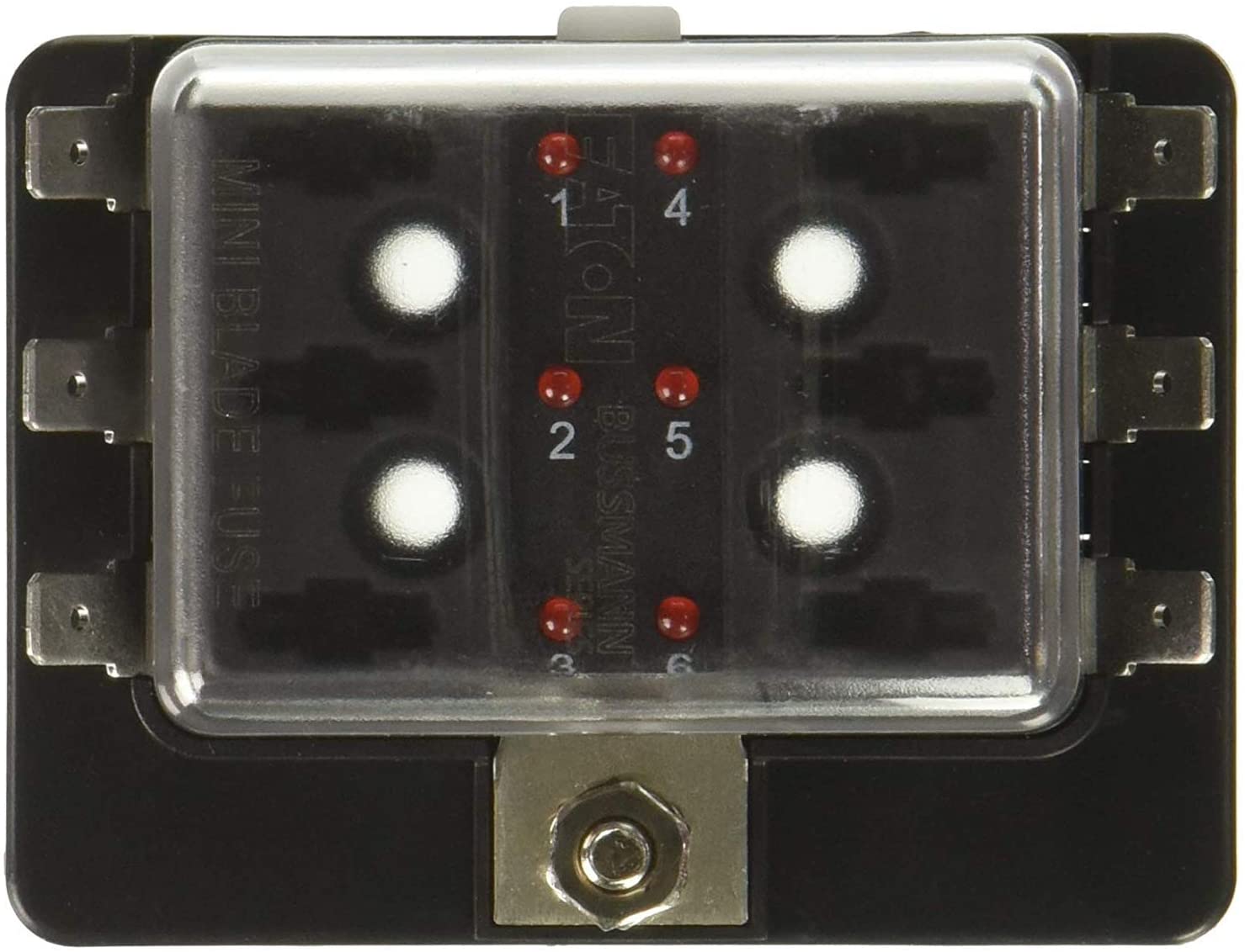 Bussmann FP-ATM-06ID Fuse Panel (6 Pole Automotive ATM with LED Indicators and Clear Cover), 1 Pack