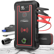 YABER Car Jump Starter, 2500A Peak 23800mAh Car Battery Jump Starter(All Gas or 8.0L Diesel) Portable Wireless Charger with LED Flashlight, EC5 Cigarette Lighter, Safety Hammer, LCD Screen