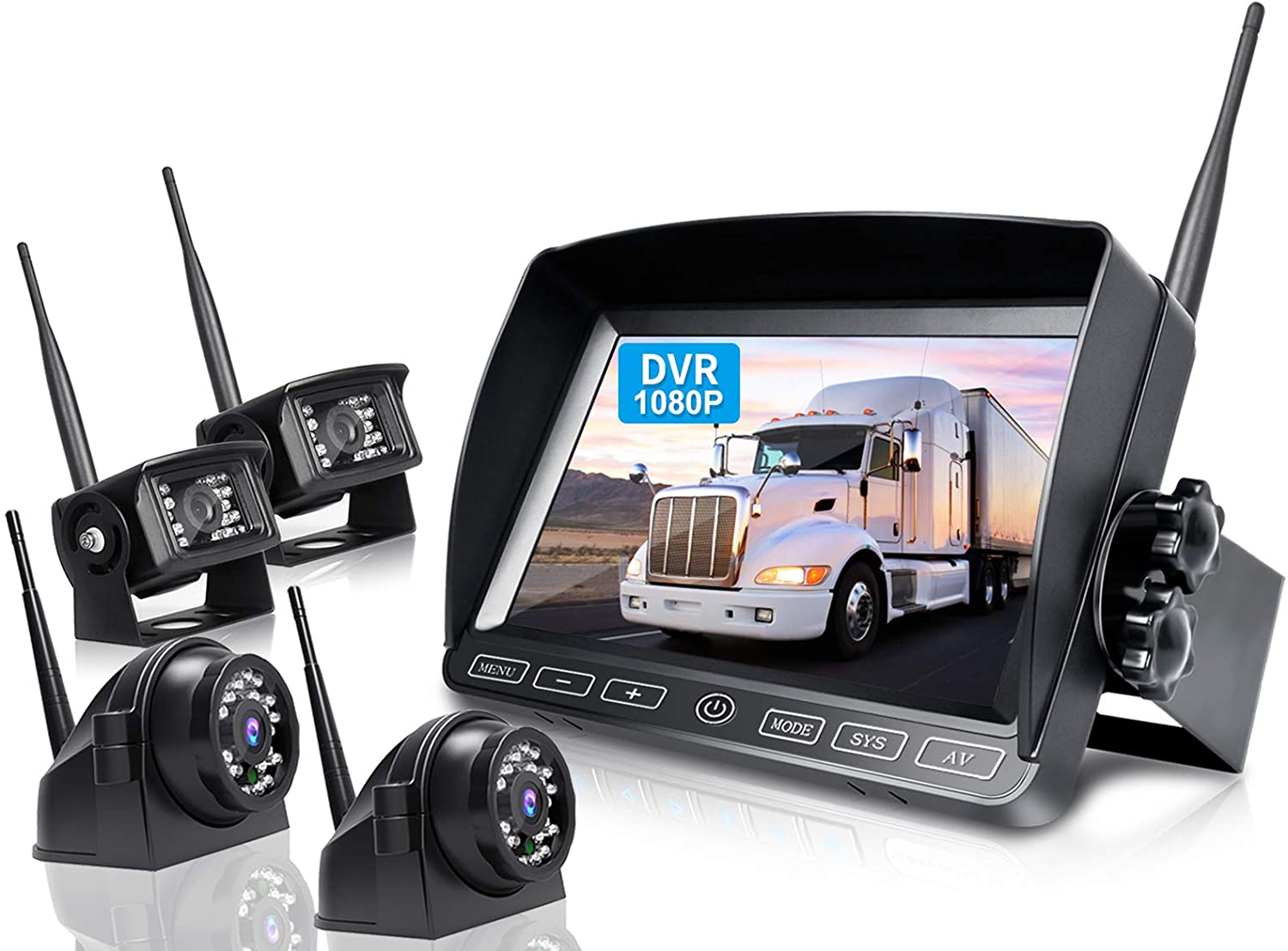 ZEROXCLUB 9'' Wireless Backup Camera System with Recording, HD 1080P & IP69 Waterproof Digital Wireless Reverse Rear Side View Camera + 9 Inch DVR Quad Split Monitor for RV/Truck/Trailer/Bus/Van-B904