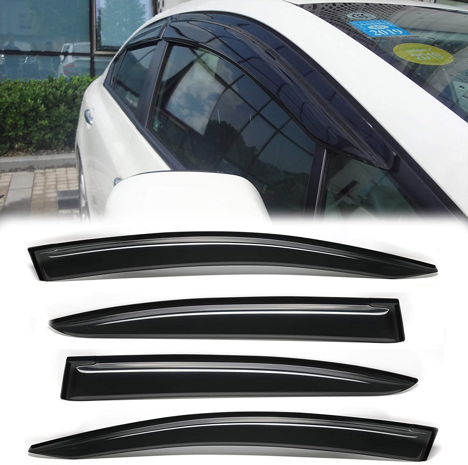 MGPRO New 4pcs Out-Channel/Outside Mount Style For 2006 2007 2008 2009 2010 2011 Honda Civic 4D/4Dr Sedan Dark Smoke Wind Sun Rain Guard Vent Shade Deflector Window Visors