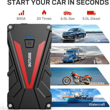 BUTURE Car Jump Starter, 800A Peak 12800mAh Portable Car Battery Starter (up to 6.0L Gas/5.0L Diesel Engines) Auto Battery Booster Pack with Smart Safety Jumper Cable, QC3.0 USB Outputs