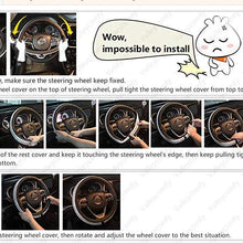 Valleycomfy 14.25 inch Auto Car Steering Wheel Covers Black with Black Lines- Genuine Leather for Prius Civic