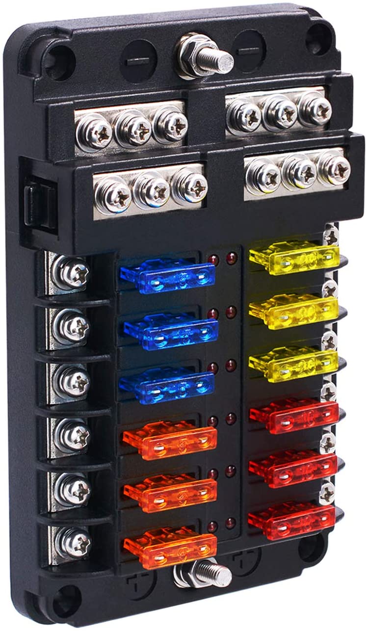 BlueFire 6 Way Blade Fuse Box Fuse Box Holder Standard Circuit Fuse Holder Box Block with LED Light Indication & Protection Cover for Car Boat Marine Trike Car Truck Vehicle SUV Yacht RV