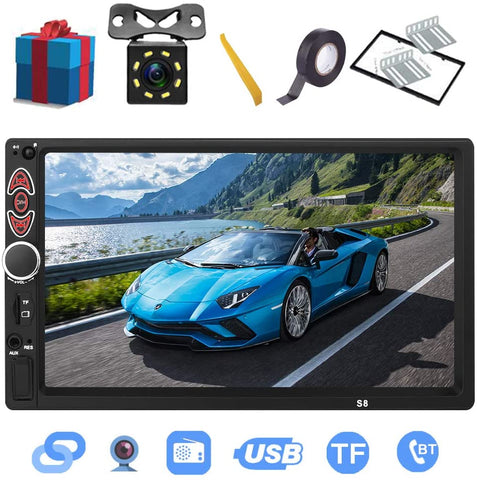 Double Din Car Stereo-7 inch Touch Screen double din car radio,Compatible with BT TF USB MP5/4/3 Player FM ,Support Backup Rear View Camera, Mirror Link ,Caller ID, Upgrade The Latest Version