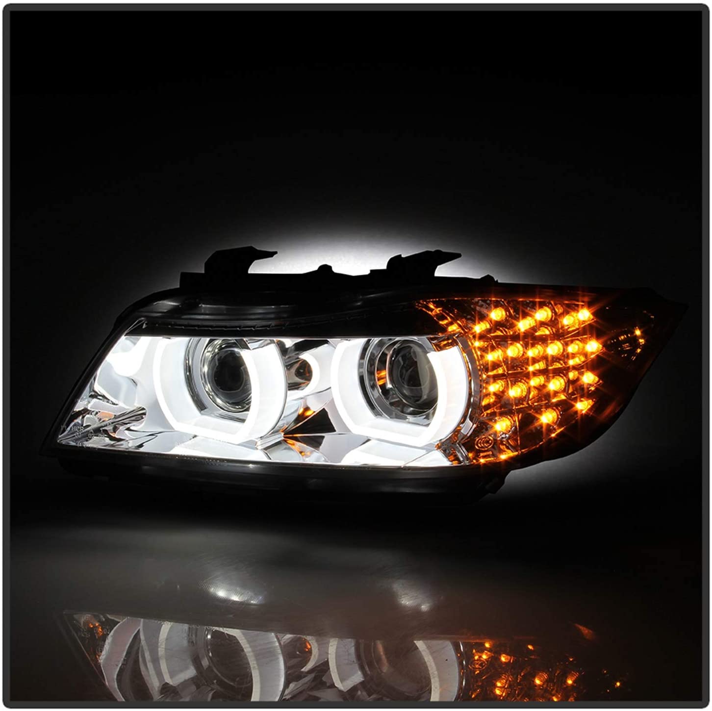 Spyder Auto 5086471 Projector Headlights Halogen Model Only Not Compatible w/Xenon/HID Model Incl. High Beam-H1/Low Beam-H7/Signal-LED Chrome Projector Headlights