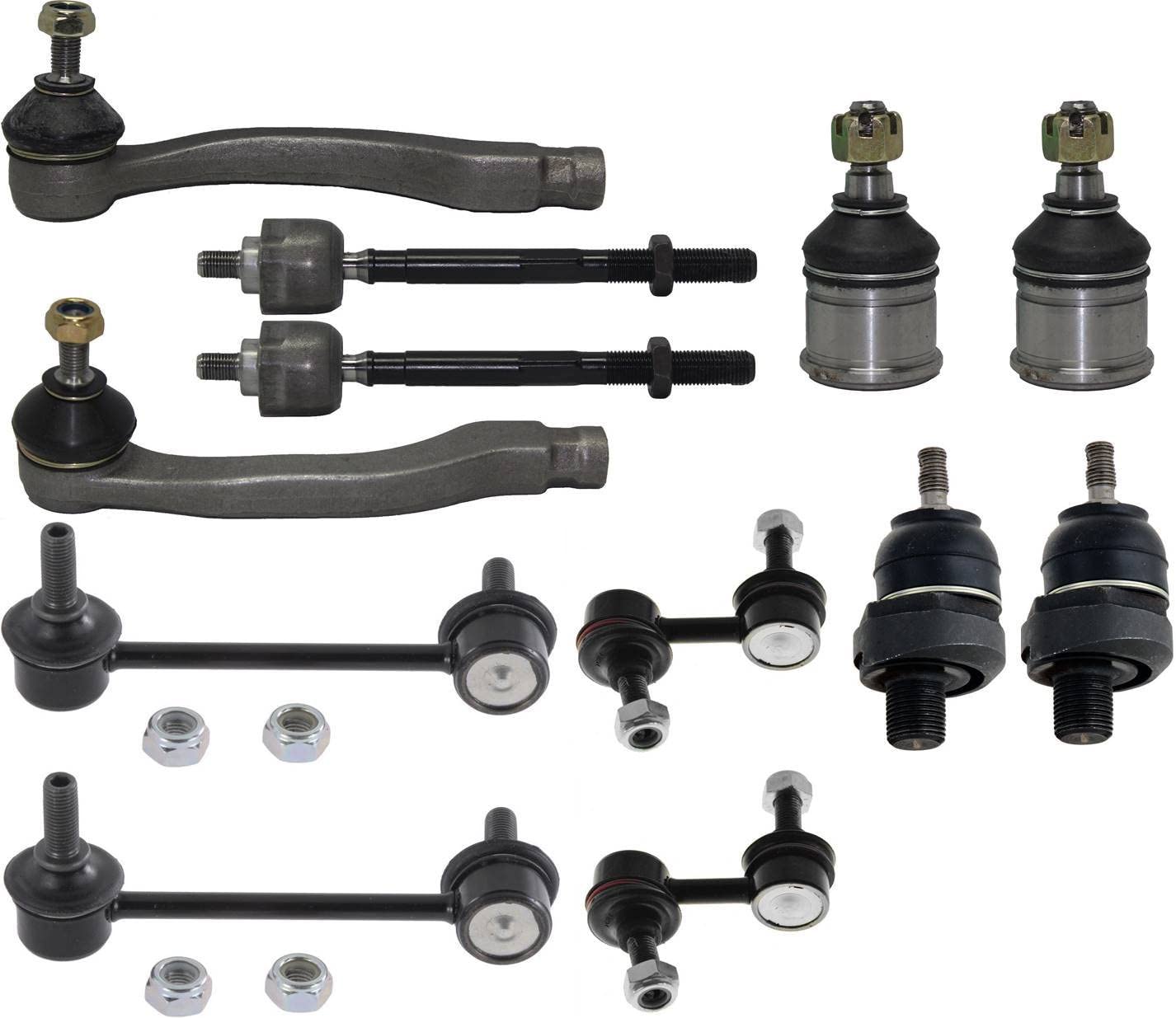 PartsW 12 Pcs Front & Rear Sway Bar Stabilizer Links + Front Inner & Outer Tie Rod Ends + Front Upper & Lower Ball Joint