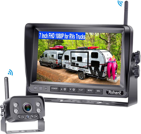 Rohent R9 HD 1080P RV Wireless Backup Camera with 7 Inch Monitor High-Speed Rear View Observation System for Trucks,Trailers,5th Wheels Super IR Night Vision IP69K Waterproof 170 Degree View Angle