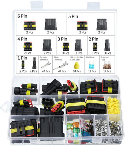 Mantouxixi 240Pcs/Pack Auto Electrical Wire Connector Plug Kit Terminal Assortment 1 2 3 4 5 6 Pin Way with Blade Fuses Waterproof for Car, Motorcycle, Truck, Boat