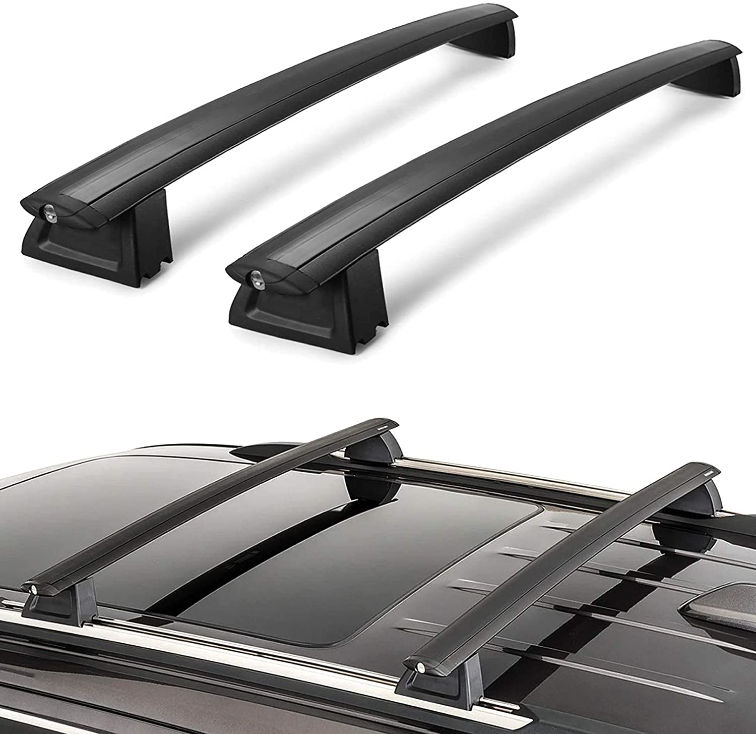 OTUAYAUTO Roof Rack Crossbars Replacement for 2011-2021 Jeep Grand Cherokee, with Anti-Theft Locks Luggage Racks Cross Bars, Black Matte