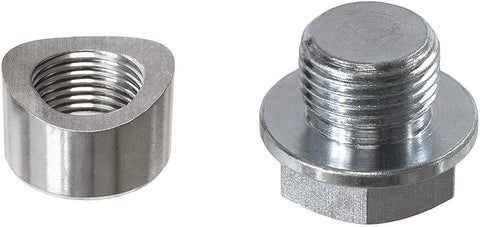 PitVisit Stainless Steel Exhaust Bung with Plug Kit for Standard Size Bosch Style Lambda Wideband Oxygen Sensors Universal Weld Bung with Screw On Plug (Notched)