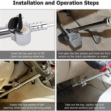 Universal Car Anti-Theft Lock Steering Wheel Brake Lock Double Protection Car Clutch Pedal Lock for Car SUV, Adjustable Length 3 Keys