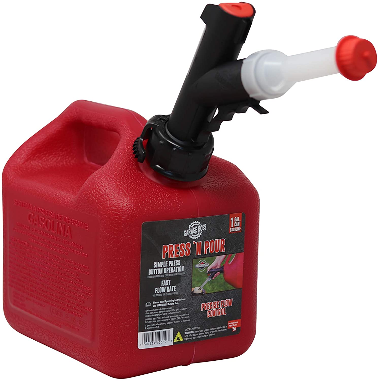 GARAGE BOSS GB310 Briggs and Stratton Press 'N Pour Gas Can, 1+ Gallon, Red