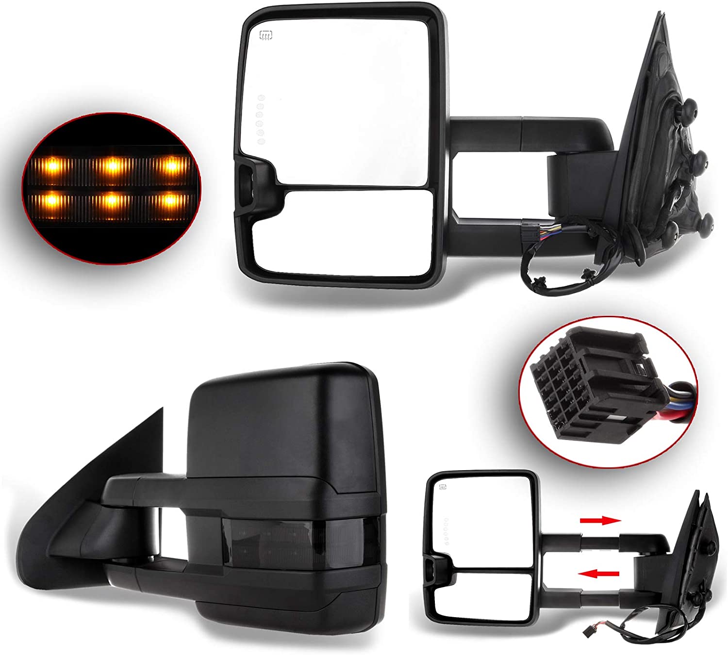 ANPART Towing Mirrors Fit for 2014-2018 1500 2015-2019 2500 HD 3500 HD Tow Mirrors With A Pair LH and RH Side Power with Heating Turn Signal Lamp Clearance Light