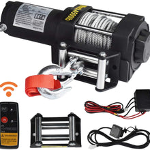 Winches, Hantun 4500lbs Electric Single Line 12V DC Electric Towing Winch for ATV, with Roller Fairlead, Mount Plate and Wireless Handheld Remote