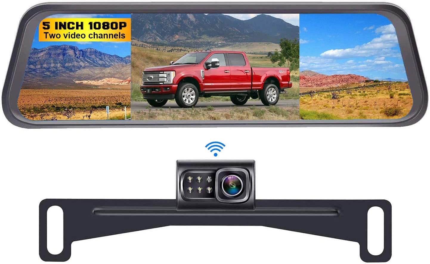 DoHonest S4 HD 1080P Digital Wireless Backup Camera Kit, License Plate Rear View Hitch Camera with 5'' Mirror Monitor for Trucks,Cars,Vans,SUVs Waterproof Camera Super Night Vision Parking & Reversing