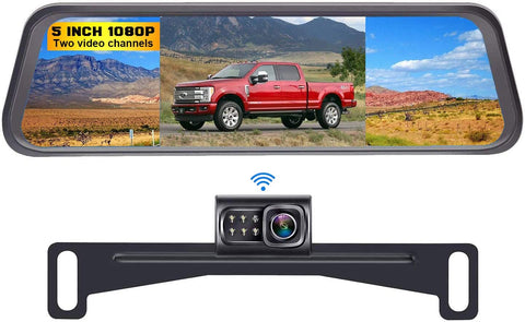 DoHonest S4 HD 1080P Digital Wireless Backup Camera Kit, License Plate Rear View Hitch Camera with 5'' Mirror Monitor for Trucks,Cars,Vans,SUVs Waterproof Camera Super Night Vision Parking & Reversing