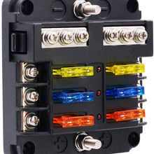 BlueFire 6 Way Blade Fuse Box Fuse Box Holder Standard Circuit Fuse Holder Box Block with LED Light Indication & Protection Cover for Car Boat Marine Trike Car Truck Vehicle SUV Yacht RV