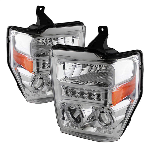 Spyder Auto (PRO-JH-FS08-LED-C ) Ford F-250/F-350/F-450 Super Duty Chrome Halogen LED Projector Headlight - Pair