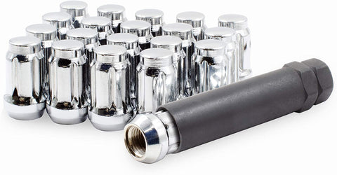 Wheel Accessories Parts Set of 20 1.38in Long Car Small Diameter Lug Nut Closed End Bulge Acorn 6 Spline with Key (M12x1.5, Chrome)