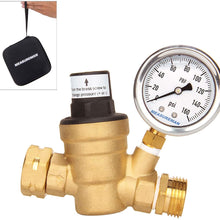 Measureman Adjustable Lead Free Brass RV Pressure Regulator, Pressure Reducer with Liquid Filled Pressure Gauge 160psi and Inlet Screened Filter for RV Camper Travel Trailer