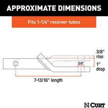 CURT 45503 Class 2 Trailer Hitch Ball Mount, Fits 1-1/4-Inch Receiver, 3,500 lbs, 3/4-Inch Hole, 1-Inch Drop, 3/8-Inch Rise