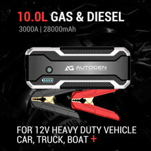 AUTOGEN 3000A Car Jump Starter (Up to 10.0L Gasoline & Diesel), 12V Portable Lithium Battery Jumper Box Booster Pack for Cars, SUVs, Trucks. Power Charger with Quick Charge 3.0. Hard Case Provided!