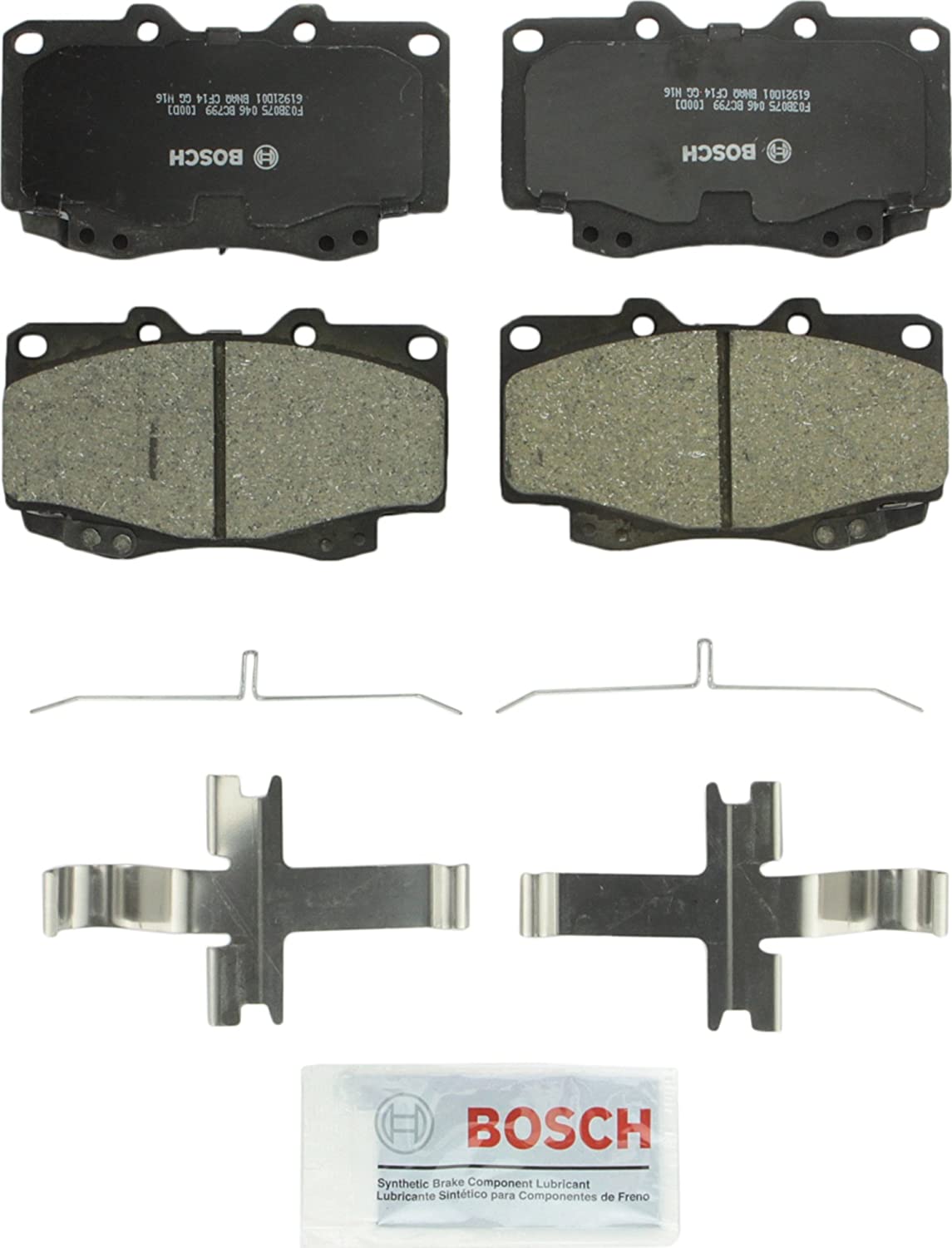 Bosch BC799 QuietCast Premium Ceramic Disc Brake Pad Set For Toyota: 2006-2011 Hilux, 1999-2004 Tacoma; Front