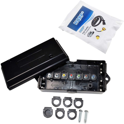 HQRP 7 Way/Pin RV Trailer Wire Cord Junction Box Color Coded Camper Truck Weather Proof